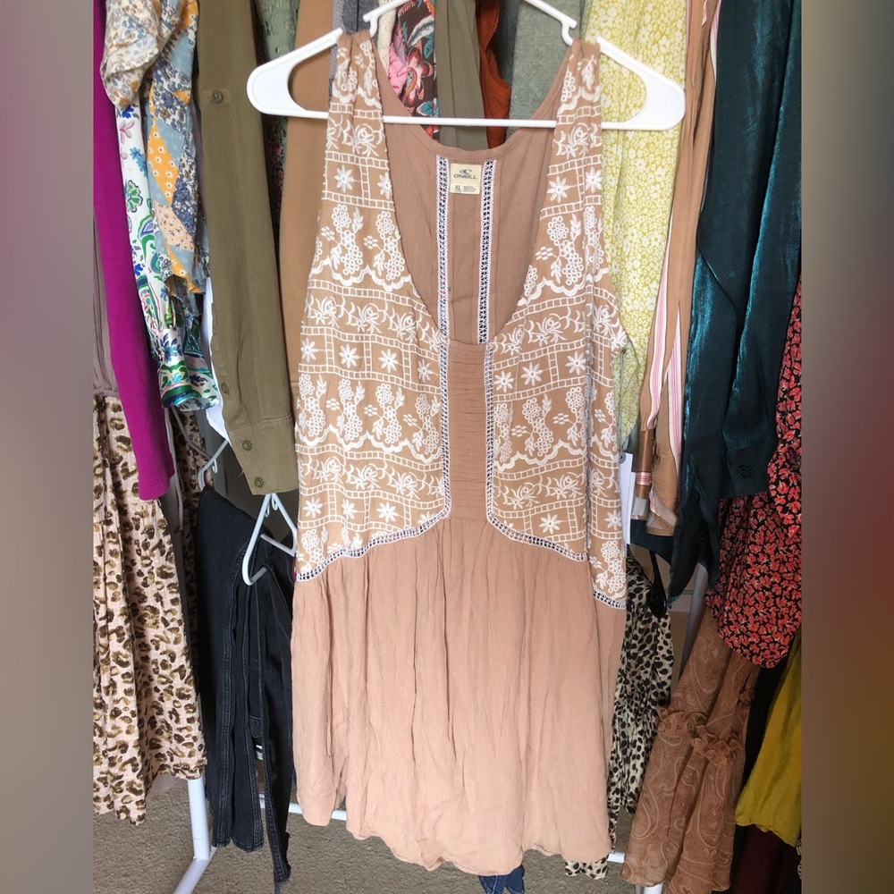 O'Neill Tan and White Embroidered Dress